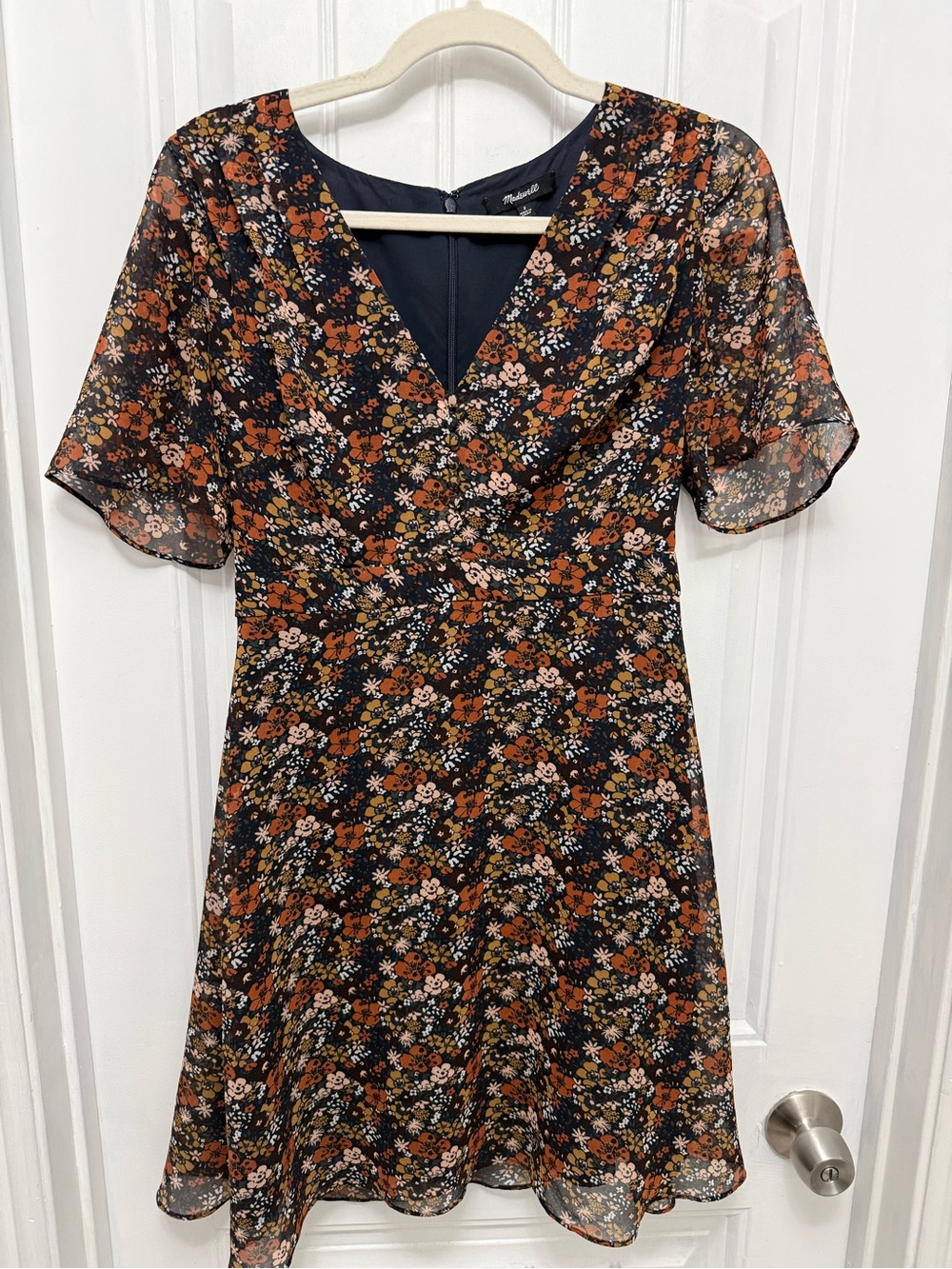 Madewell Womens Dress Sz 4 Floral V Neck Orchard Flutter Sheer Sleeves  (13-12)